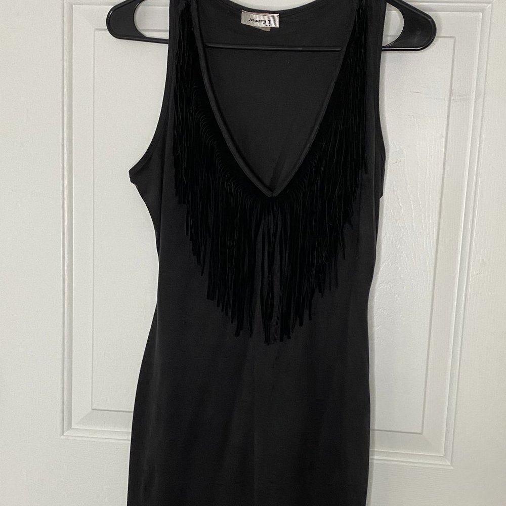 January 7 Black Fringe collar mini dress